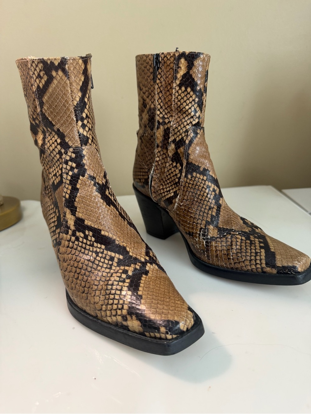 Zara Basic Snakeskin Print Ankle Boots Made in Spain